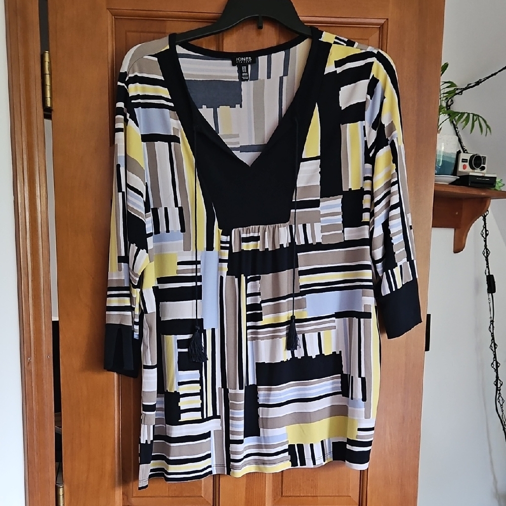 Jones New York Women's Geometric Blouse - Black, Yellow, Cream